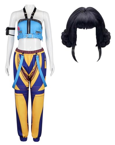 Luascxu Frauen Demon Hunters Rumi Cosplay Jacke Hosen Battle Uniform Zoey Mira Kostüm Hemd Rock Kleid Perücke für Halloween (Stil 1 + Perücke, X-Large) von Luascxu