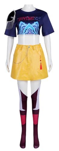 Luascxu Frauen Demon Hunters Rumi Cosplay Jacke Hosen Battle Uniform Zoey Mira Kostüm Hemd Rock Kleid Perücke für Halloween (Stil 2, X-Small) von Luascxu