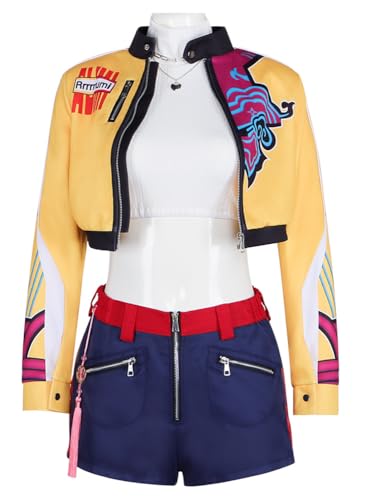 Luascxu Frauen Demon Hunters Rumi Cosplay Jacke Hosen Battle Uniform Zoey Mira Kostüm Hemd Rock Kleid Perücke für Halloween (Stil 3, X-Small) von Luascxu
