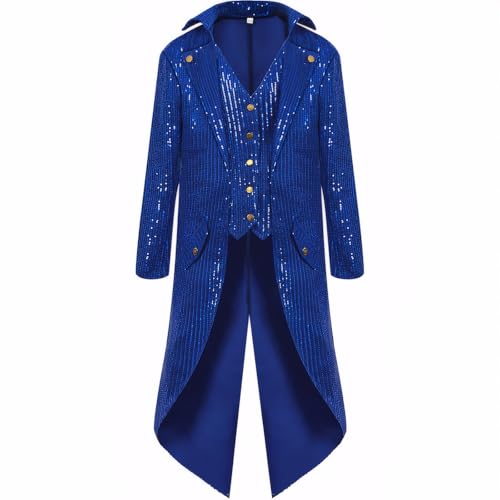 Luascxu Glitzernder Herren Frack, Königsblau Pailletten, Vintage-Stil Gehrock mit Knöpfen, Festliche Kostümjacke Luascxu Glitzernder Herren Frack, Königsblau Pailletten, Vintage-Stil Gehrock mit Knöpfen, Festliche Kostümjacke von Luascxu
