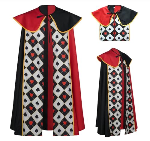 Luascxu Königin Queen Hearts Cosplay Kleid Krone Halskette mit Perücke Damen Herzkönigin Halloween Kostüm Kap Mantel (Rot 1, One Size) von Luascxu