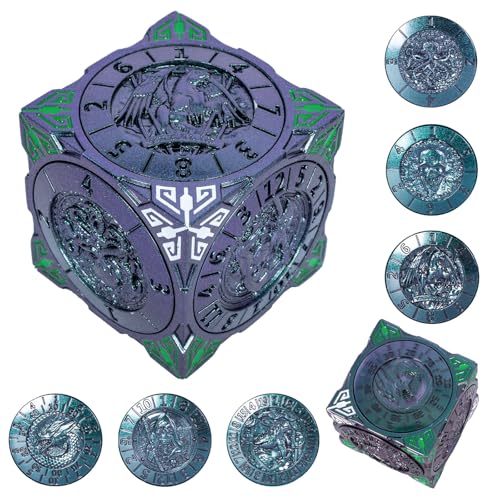 DND Spinner Dice - 7-in-1-Würfelset aus Metall mit 3D-Relief-Drachendesign | Einzigartiges Spinner-Design für Dungeons & Dragons RPG-Polyeder-Würfelset für D&D-und DM Spieler(Grünviolett) von Luazuri
