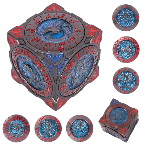 DND Spinner Dice - 7-in-1-Würfelset aus Metall mit 3D-Relief-Drachendesign | Einzigartiges Spinner-Design für Dungeons & Dragons RPG-Polyeder-Würfelset für D&D-und DM Spieler (Blaurot) von Luazuri