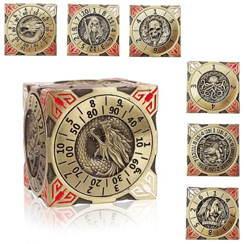 DND Spinner Dice - 7-in-1-Würfelset aus Metall mit 3D-Relief-Drachendesign | Einzigartiges Spinner-Design für Dungeons & Dragons RPG-Polyeder-Würfelset für D&D-und DM Spieler (Bronze) von Luazuri