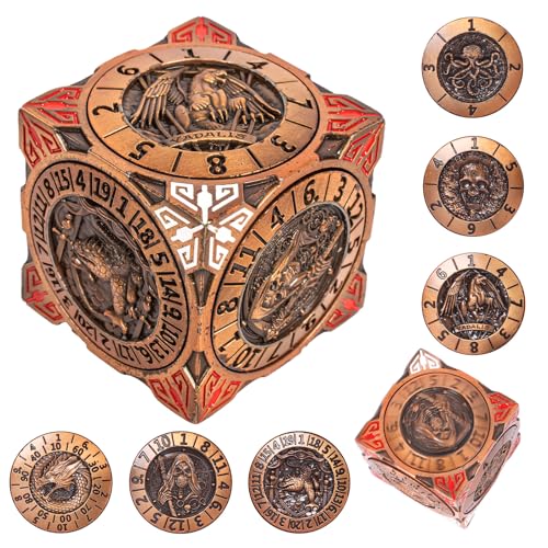 DND Spinner Dice - 7-in-1-Würfelset aus Metall mit 3D-Relief-Drachendesign | Einzigartiges Spinner-Design für Dungeons & Dragons RPG-Polyeder-Würfelset für D&D-und DM Spieler (Goldkupfer) von Luazuri