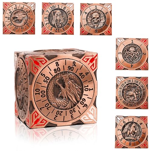 DND Spinner Dice - 7-in-1-Würfelset aus Metall mit 3D-Relief-Drachendesign | Einzigartiges Spinner-Design für Dungeons & Dragons RPG-Polyeder-Würfelset für D&D-und DM Spieler (Rotkupfer) von Luazuri