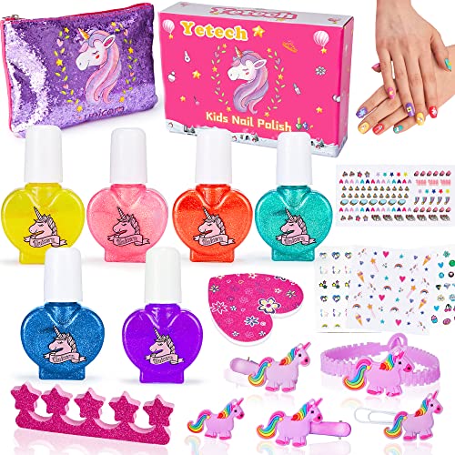 Lubibi Kinder nagellack set mädchen,Waschbares&Safe 18 Pcs kinderschminke set,Einhorn DIY abziehbarer Nagellack,Haarnadel,Aufbewahrungstasche,Nagelstift,Prinzessin verkleiden Geschenke für Mädchen von Lubibi