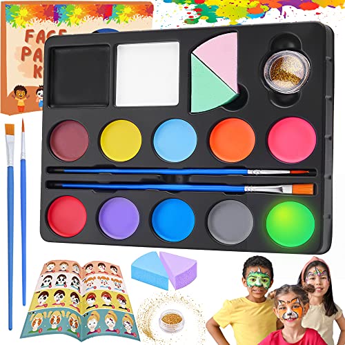 Lubibi Kinderschminke Set,Schminkset für Kinder,Professionelle Schminkfarben,Schminkpalette,12 Farben,1 Glitterpuder,Halloween-Make-up-Set,Fasching Gesichtsfarben für Fasching Geburtstag Geschenk von Lubibi