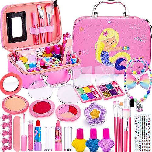 Lubibi Kinderschminke Set Mädchen mit Schminkkoffer,Meerjungfrau Waschbares Safe Make up Spielzeug,Schminkset Spielzeug,Geburtstag Weihnachten Party Geschenke für Kinder 3456789 10 11 12 Jahre von Lubibi