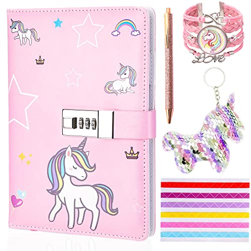 Lubibi Unicorn Briefpapier Set,Unicorn Abschließbares Notizbuch,Journale Notizbücher mit Geheim-Code,Einhorn Schlüsselanhänger Armbänder,Geburtstagsgeschenk Einhorn Geschenke für Mädchen 456789 10 11 von Lubibi