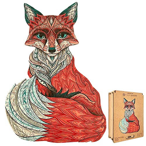 Lubiwood Verspielters Tierform-Holzpuzzle (21x15 cm) - Fördert Beobachtungsfähigkeiten und Zufriedenheit - kommt mit Holzgeschenkbox - Perfekt für Erwachsene (Cunning Fox, Large (A3)) von Lubiwood