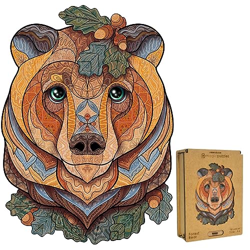 Lubiwood Verspielters Tierform-Holzpuzzle (29x21 cm) - Fördert Beobachtungsfähigkeiten und Zufriedenheit - kommt mit Holzgeschenkbox - Perfekt für Erwachsene (Waldbär, Medium (A4)) von Lubiwood