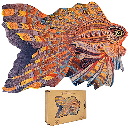 Lubiwood Verspielters Tierform-Holzpuzzle (21x15 cm) - Fördert Beobachtungsfähigkeiten und Zufriedenheit - kommt mit Holzgeschenkbox - Perfekt für Erwachsene (Funky Fish, Medium (A4)) von Lubiwood