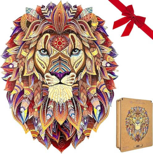 Lubiwood Verspielters Tierform-Holzpuzzle (42x29 cm) - Fördert Beobachtungsfähigkeiten und Zufriedenheit - kommt mit Holzgeschenkbox - Perfekt für Erwachsene (Mächtiger Löwe, Large (A3)) von Lubiwood