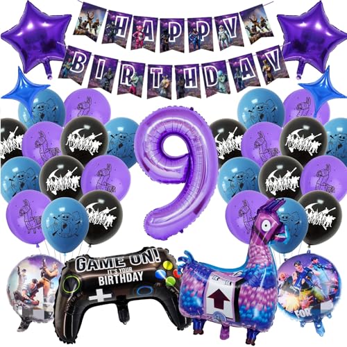 Luftballon Geburtstagsdeko Jungen 9 Jahre- Videospiel Party Dekoration 9th Videospiel Ballon Girlande mit Gamer Ballon Cake Toppers Birthday Banner Folienballon für Kindergeburtstag Party Supplies von Luchild