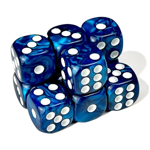 Luck Lab 10 Stück D6 Würfel Pack - 16 mm Acryl Sechsseitige Würfel für RPG MTG DND Würfel Tischspiele und Brettspiele (Blue Pearl) von Luck Lab