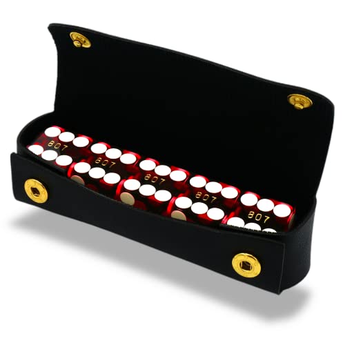 Luck Lab Casino-Würfel der Güteklasse AAA, 19 mm, mit Rasierkanten und passenden Seriennummern, Set mit 5 Stück und Lederwürfeletui, Rot Luck Lab Casino-Würfel der Güteklasse AAA, 19 mm, mit Rasierkanten und passenden Seriennummern, Set mit 5 Stück und Lederwürfeletui, Rot von Luck Lab