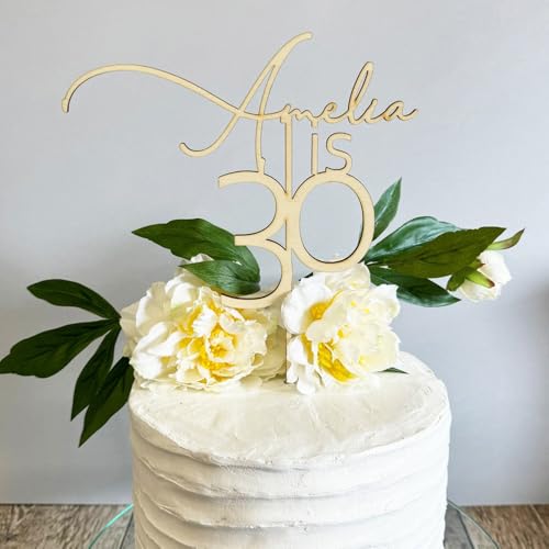 Luck and Luck Personalisierte Holz Geburtstag Kuchen Topper, Name Alter Geburtstag Tortendeko Holz Tortenaufsatz Personalisierbar - Design 2 von Luck and Luck