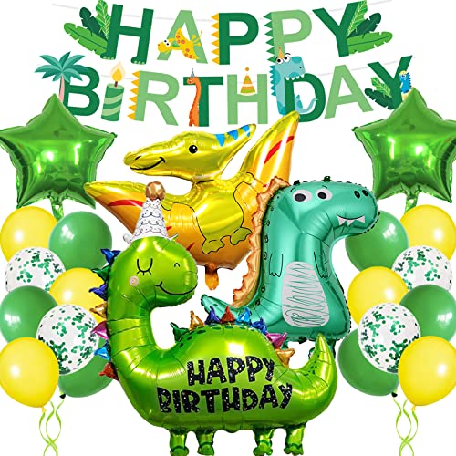 Dino Geburtstag Deko für Kindergeburtstag - Folien Luftballon mit Happy Birthday Girlande - Party Deko für Jungen Dino Geburtstag Deko für Kindergeburtstag - Folien Luftballon mit Happy Birthday Girlande - Party Deko für Jungen von Luckeey