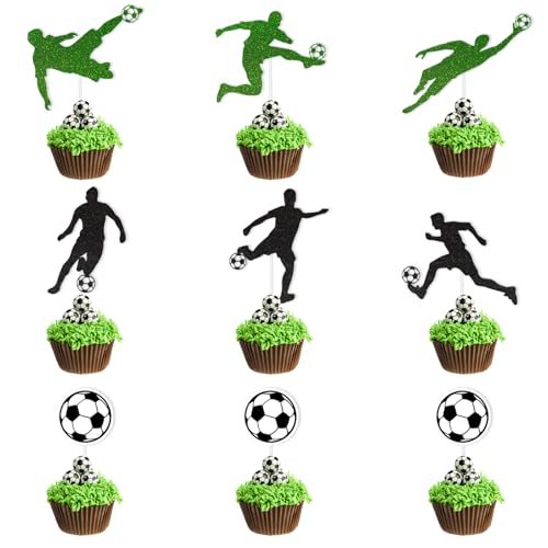 Tortendeko Fussball, 48 Stück Glitzer Fussball Cupcake Deko, Fußball Kuchendeko Junge, Fussball Cupcake Topper Deko Geburtstag Kinder, Fußball Geschenke für Fussball Party Muffin Torten Deko Tortendeko Fussball, 48 Stück Glitzer Fussball Cupcake Deko, Fußball Kuchendeko Junge, Fussball Cupcake Topper Deko Geburtstag Kinder, Fußball Geschenke für Fussball Party Muffin Torten Deko von Luckeey