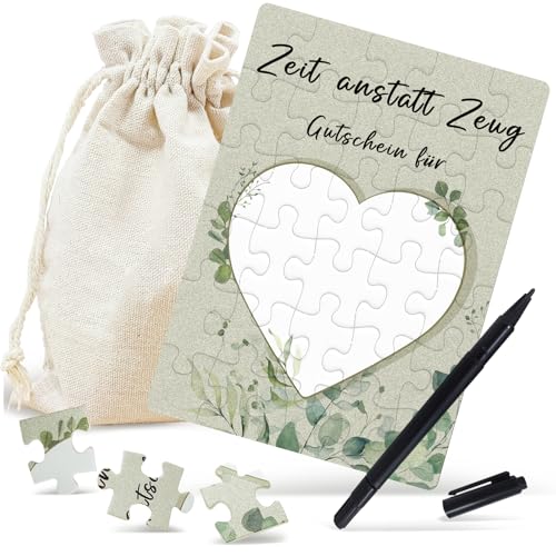 Puzzle Gutschein zum Selber Ausfüllen 24-teilig, Zeit Statt Zeug, Gutscheine mit Baumwoll-Säckchen und Schwarzer Stift, Geburtstagsgutschein, Personalisierte Geschenke für Freundin Frauen Männer Puzzle Gutschein zum Selber Ausfüllen 24-teilig, Zeit Statt Zeug, Gutscheine mit Baumwoll-Säckchen und Schwarzer Stift, Geburtstagsgutschein, Personalisierte Geschenke für Freundin Frauen Männer von Luckeey