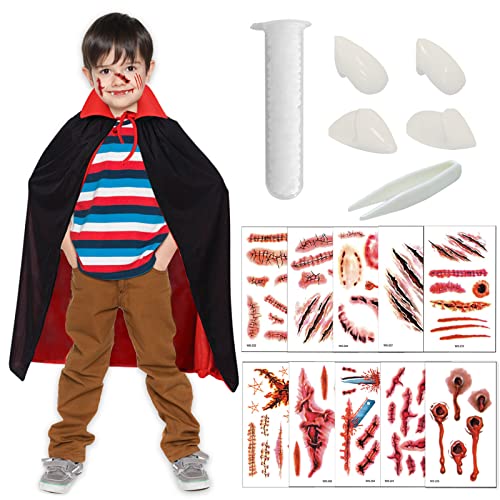 Luckeey Vampir Umhang Kinder 80cm, Karneval kostüm kinder, Schwarz Rot Doppelseitig Vampire Cape mit 10 Blatt Horror Wunden Tattoos für Karneval, Halloween & Motto Partys Luckeey Vampir Umhang Kinder 80cm, Karneval kostüm kinder, Schwarz Rot Doppelseitig Vampire Cape mit 10 Blatt Horror Wunden Tattoos für Karneval, Halloween & Motto Partys von Luckeey