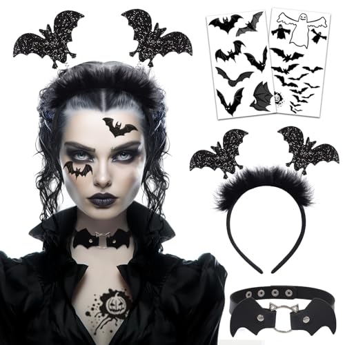 Luckeey Fledermaus Kostüm Damen, Fledermaus Haarreif mit Halskette Gesichtstattoo, Fasching Haarreif für Karneval Party, Mottoparty Cosplay Luckeey Fledermaus Kostüm Damen, Fledermaus Haarreif mit Halskette Gesichtstattoo, Fasching Haarreif für Karneval Party, Mottoparty Cosplay von Luckeey