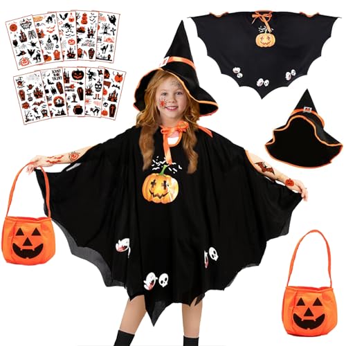 Luckeey Halloween Kostüm Kinder, Fledermaus Umhang, mit 1*Kürbis Tasche, 1*Hexenhut und 10*Tattoo, für Halloween Party Kinder, Geeignet für Höhe 90-150cm Mädchen Jungen Luckeey Halloween Kostüm Kinder, Fledermaus Umhang, mit 1*Kürbis Tasche, 1*Hexenhut und 10*Tattoo, für Halloween Party Kinder, Geeignet für Höhe 90-150cm Mädchen Jungen von Luckeey