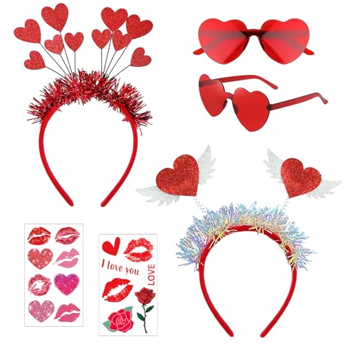 Amor Kostüm Damen, 2 Stück Herz Haarreif + 2 Stück Herzbrille Set mit Gesichtstattoo, Amor Haarreif Heart Glasses für Valentinstag Karneval Fasching Hochzeit Weihnachten Foto Requisiten Kostüm Party Amor Kostüm Damen, 2 Stück Herz Haarreif + 2 Stück Herzbrille Set mit Gesichtstattoo, Amor Haarreif Heart Glasses für Valentinstag Karneval Fasching Hochzeit Weihnachten Foto Requisiten Kostüm Party von Luckeey
