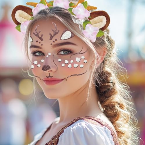 Karneval Reh Kostüm Damen Kinder 4 Pcs, Reh Haarreif Damen, Gesichtstattoo Reh und Feather Schnapparmband, Karneval Kostüm Erwachsene Kinder Geweih Haarreif Fasching Mottoparty Cosplay Halloween Karneval Reh Kostüm Damen Kinder 4 Pcs, Reh Haarreif Damen, Gesichtstattoo Reh und Feather Schnapparmband, Karneval Kostüm Erwachsene Kinder Geweih Haarreif Fasching Mottoparty Cosplay Halloween von Luckeey