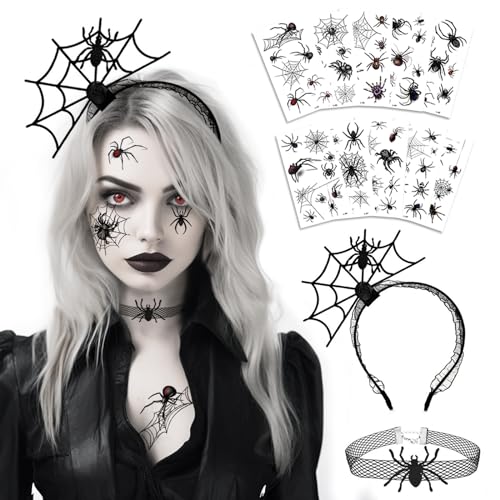 Haarreif Fasching Damen, Halsketten Spinnen Haarschmuck Frauen mit 10 Blätter Fasching Tattoos Spinne, Karneval Kostüm Accessoire für Karneval Party Kinder Erwachsene Schminke Fasching Cosplay Haarreif Fasching Damen, Halsketten Spinnen Haarschmuck Frauen mit 10 Blätter Fasching Tattoos Spinne, Karneval Kostüm Accessoire für Karneval Party Kinder Erwachsene Schminke Fasching Cosplay von Luckeey