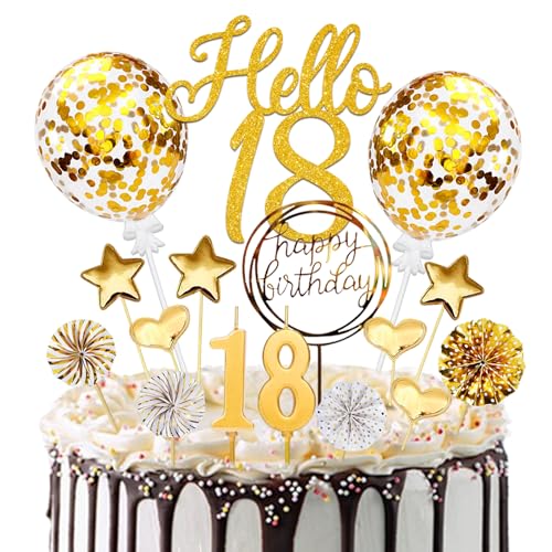 Luckeey 20 Pcs Glitzer Tortendeko Gold - 18. Geburtstag Kuchendeko mit 'Hello 18' und '18' Geburtstagskerzen - für Jungen und Mädchen Luckeey 20 Pcs Glitzer Tortendeko Gold - 18. Geburtstag Kuchendeko mit 'Hello 18' und '18' Geburtstagskerzen - für Jungen und Mädchen von Luckeey