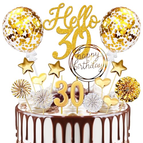 Tortendeko 30 Geburtstag Mann Frau, 20 Pcs Gold Cake Topper Deko 30 Geburtstag Männer Frauen, Hello 30 Torten Deko mit Geburtstagskerzen, für 30 Geburtstag Deko Kuchen Deko Tortendeko 30 Geburtstag Mann Frau, 20 Pcs Gold Cake Topper Deko 30 Geburtstag Männer Frauen, Hello 30 Torten Deko mit Geburtstagskerzen, für 30 Geburtstag Deko Kuchen Deko von Luckeey