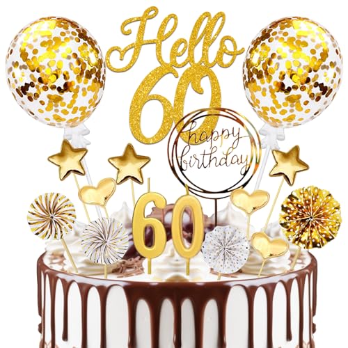 Luckeey 60 Geburtstag Tortendeko, 20 Pcs Gold Kuchendeko, 'Hello 60' Cake Topper mit Geburtstagskerzen, für 60. Geburtstag Deko Mann Frau Kuchen Deko Luckeey 60 Geburtstag Tortendeko, 20 Pcs Gold Kuchendeko, 'Hello 60' Cake Topper mit Geburtstagskerzen, für 60. Geburtstag Deko Mann Frau Kuchen Deko von Luckeey