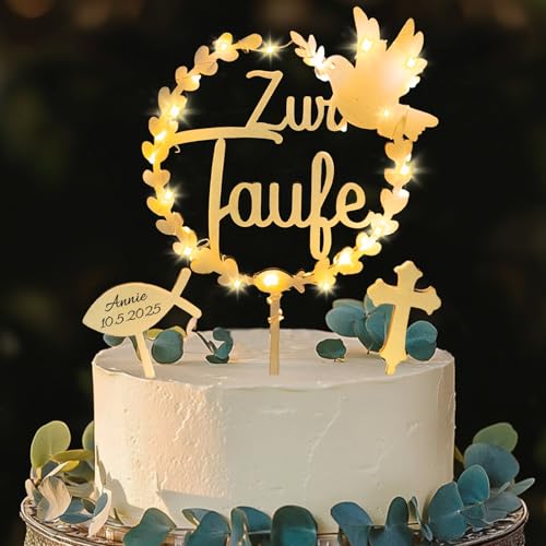Cake Topper Taufe, Tortendeko Taufe Deko Holz 3 Stück mit LED Lichterkette, Cupcake Deko Muffin Tortendeko für Mädchen Junge Tortenaufleger Taufedeko Cake Topper Taufe, Tortendeko Taufe Deko Holz 3 Stück mit LED Lichterkette, Cupcake Deko Muffin Tortendeko für Mädchen Junge Tortenaufleger Taufedeko von Luckeey