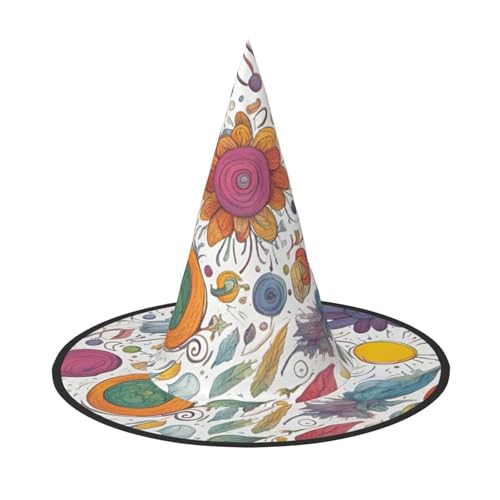 Bunte, handgezeichnete Federn, Halloween-Hexenhut, einzigartiger Steeple-Top-Kostüm, Hut für Damen, Party, Festival Bunte, handgezeichnete Federn, Halloween-Hexenhut, einzigartiger Steeple-Top-Kostüm, Hut für Damen, Party, Festival von Luckily&Day