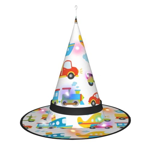 Diversifizierter Transportaufdruck, Halloween-Hexenhut, Cosplay-Kostüm, für Party, Weihnachten, mit LED-Licht von Luckily&Day