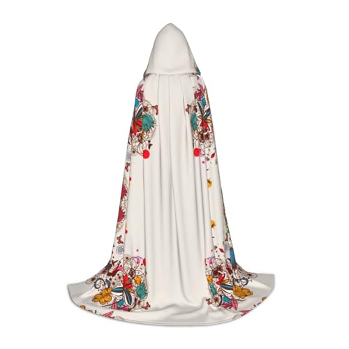Farbenfroher Blumen-Schmetterlings-Druck, Halloween-Kostüm, Kapuzenumhang für Männer und Frauen, Party, Cosplay, Zauberer, Hexe, Robe Farbenfroher Blumen-Schmetterlings-Druck, Halloween-Kostüm, Kapuzenumhang für Männer und Frauen, Party, Cosplay, Zauberer, Hexe, Robe von Luckily&Day