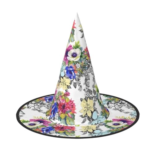 Hexenhut mit Blumen, Vögeln, Blättern, Zweigen, Druck, Halloween, einzigartiger Steeple-Top-Kostüm, Hut für Frauen, Party Hexenhut mit Blumen, Vögeln, Blättern, Zweigen, Druck, Halloween, einzigartiger Steeple-Top-Kostüm, Hut für Frauen, Party von Luckily&Day