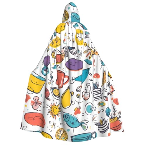 Luckily&Day Bunter handgezeichneter Feder-Druck, Halloween-Kostüm, Kapuzenumhang für Erwachsene, Zauberer, Hexe, Wikinger, Robe, Umhang Luckily&Day Bunter handgezeichneter Feder-Druck, Halloween-Kostüm, Kapuzenumhang für Erwachsene, Zauberer, Hexe, Wikinger, Robe, Umhang von Luckily&Day