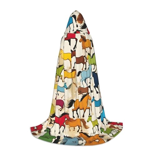 Luckily&Day Buntes Cartoon-Pferde-Druck, Halloween-Kostüm, Kapuzenumhang für Männer und Frauen, Party, Cosplay, Zauberer, Hexe, Robe Luckily&Day Buntes Cartoon-Pferde-Druck, Halloween-Kostüm, Kapuzenumhang für Männer und Frauen, Party, Cosplay, Zauberer, Hexe, Robe von Luckily&Day