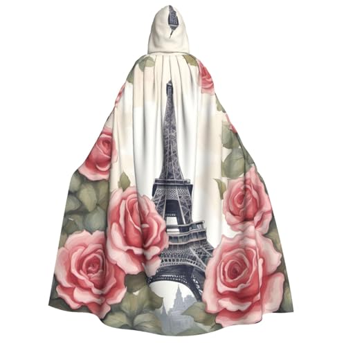Luckily&Day Eiffelturm-Rosen-Blumendruck, Halloween-Kostüm, Kapuzenumhang für Cosplay, Zauberer, Hexe, Wikinger, Robe, Umhang Luckily&Day Eiffelturm-Rosen-Blumendruck, Halloween-Kostüm, Kapuzenumhang für Cosplay, Zauberer, Hexe, Wikinger, Robe, Umhang von Luckily&Day