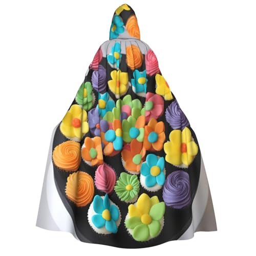 Luckily&Day Farbenfroher Cupcake-Regenbogen-Blumen-Aufdruck, Halloween-Kostüm, Kapuzenumhang für Zauberer, Hexe, Wikinger, Gewand Luckily&Day Farbenfroher Cupcake-Regenbogen-Blumen-Aufdruck, Halloween-Kostüm, Kapuzenumhang für Zauberer, Hexe, Wikinger, Gewand von Luckily&Day