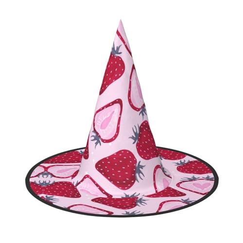 Luckily&Day Halloween-Hexenhut mit Erdbeer-Druck, Steeple-Top-Kostüm, Zubehör, Damen, Kopfbedeckung für Party, Cosplay Luckily&Day Halloween-Hexenhut mit Erdbeer-Druck, Steeple-Top-Kostüm, Zubehör, Damen, Kopfbedeckung für Party, Cosplay von Luckily&Day