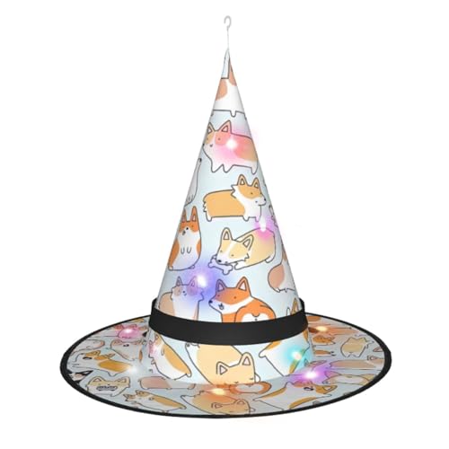 Luckily&Day Halloween-Hexenhut mit Hunde-Aufdruck, Cosplay-Kostüm, Zubehör für Party, Weihnachten, mit LED-Licht Luckily&Day Halloween-Hexenhut mit Hunde-Aufdruck, Cosplay-Kostüm, Zubehör für Party, Weihnachten, mit LED-Licht von Luckily&Day