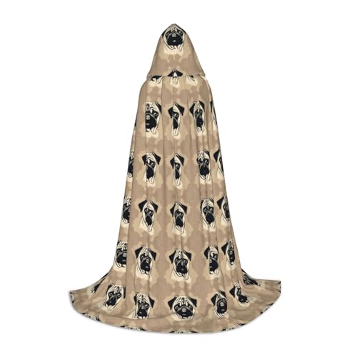 Luckily&Day Halloween-Kostüm mit niedlichem Mops-Motiv, Umhang mit Kapuze, Umhang für Männer und Frauen, Party, Cosplay, Zauberer, Hexe, Wikinger, Robe von Luckily&Day