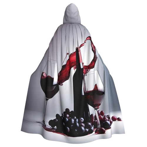 Luckily&Day Halloween-Umhang mit Rotwein-Druck, für Erwachsene, Cosplay, Zauberer, Hexe, Wikinger, Kostüm, Kapuzenumhang, übergroßer Hut von Luckily&Day