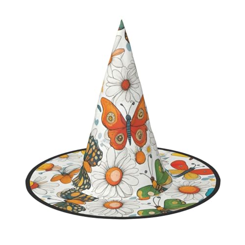 Luckily&Day Hexenhut mit Schmetterlings-Gänseblümchen-Druck, einzigartiger Steeple-Top-Kostümhut für Frauen, Party, Festival, Dekoration Luckily&Day Hexenhut mit Schmetterlings-Gänseblümchen-Druck, einzigartiger Steeple-Top-Kostümhut für Frauen, Party, Festival, Dekoration von Luckily&Day