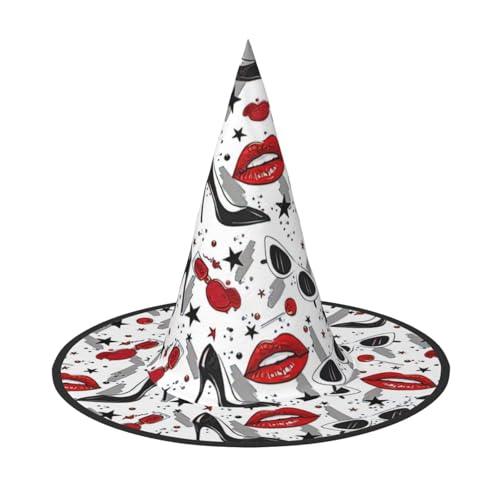 Luckily&Day Lippen High Heels Druck Halloween Hexenhut Steeple Top Kostüm Zubehör Frauen Kopfbedeckung für Party Cosplay von Luckily&Day