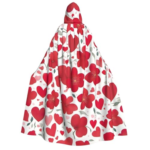 Luckily&Day Valentinstag Herz Blumendruck Halloween Kostüm Kapuzenumhang Umhang für Cosplay Zauberer Hexe Wikinger Robe Umhang Umhang von Luckily&Day